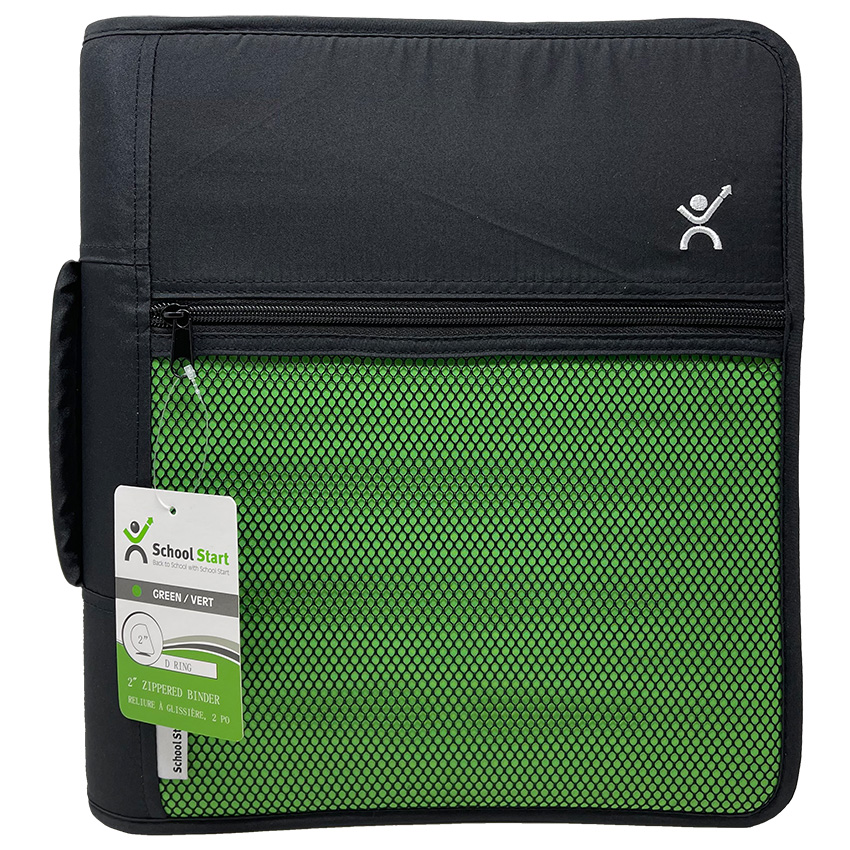 School Start Zippered Binder with Handle (2", Green)